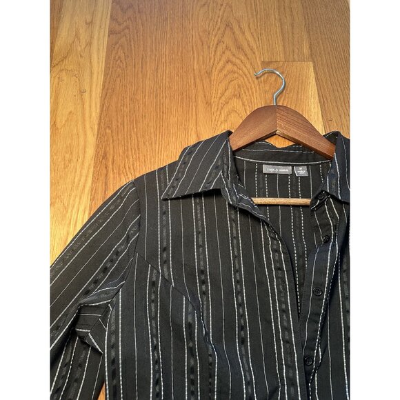 Apt. 9 Black & White Pinstripe Button Down Shirt Size M – Fitted Office Siren Bl - Picture 2 of 7